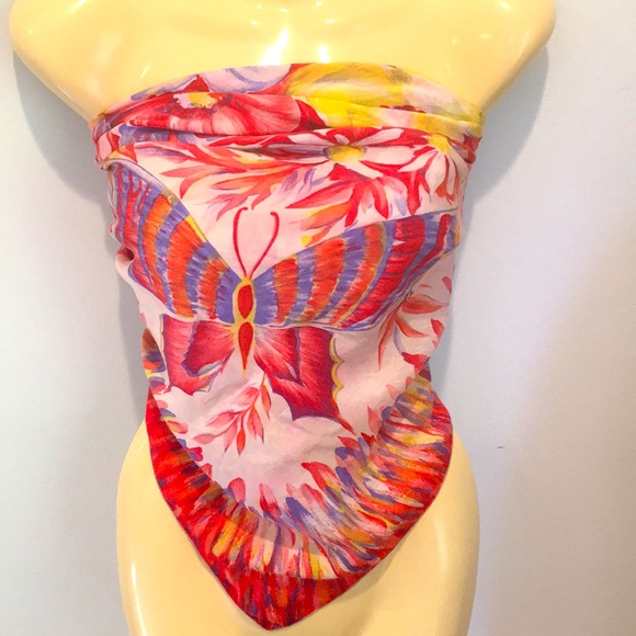 VTG 10 Momme Brico Pure Silk Floral Butterfly Print Scarf - Picture 11 of 13